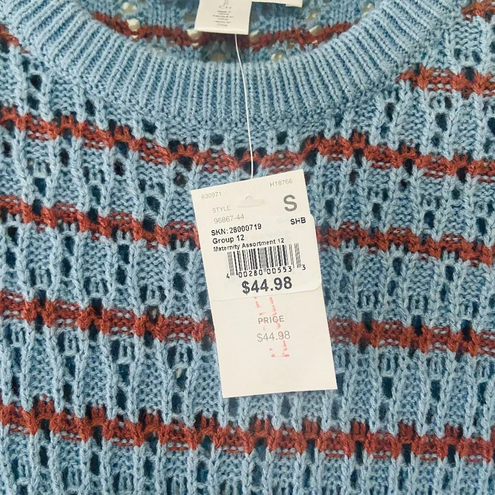 Motherhood Maternity Striped Pointelle Maternity Sweater Provincial Blue…